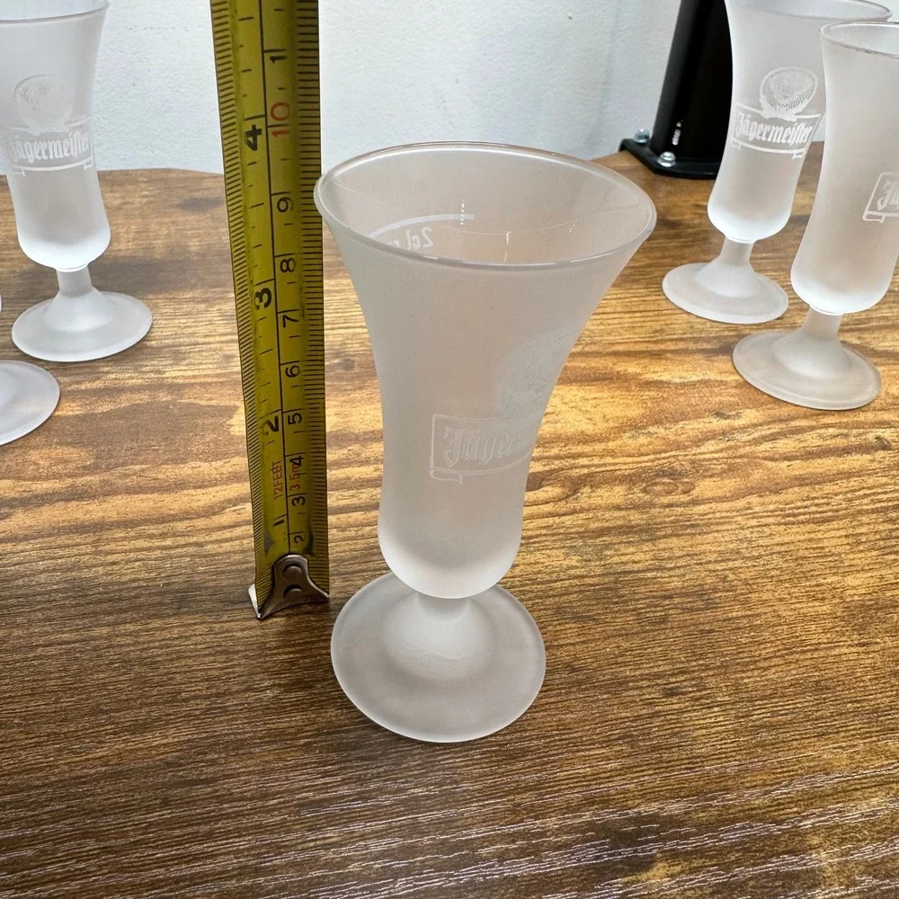 Jagermeister Frosted Glass Shot Glasses Set of 6 with Original Box 2cl Stemmed